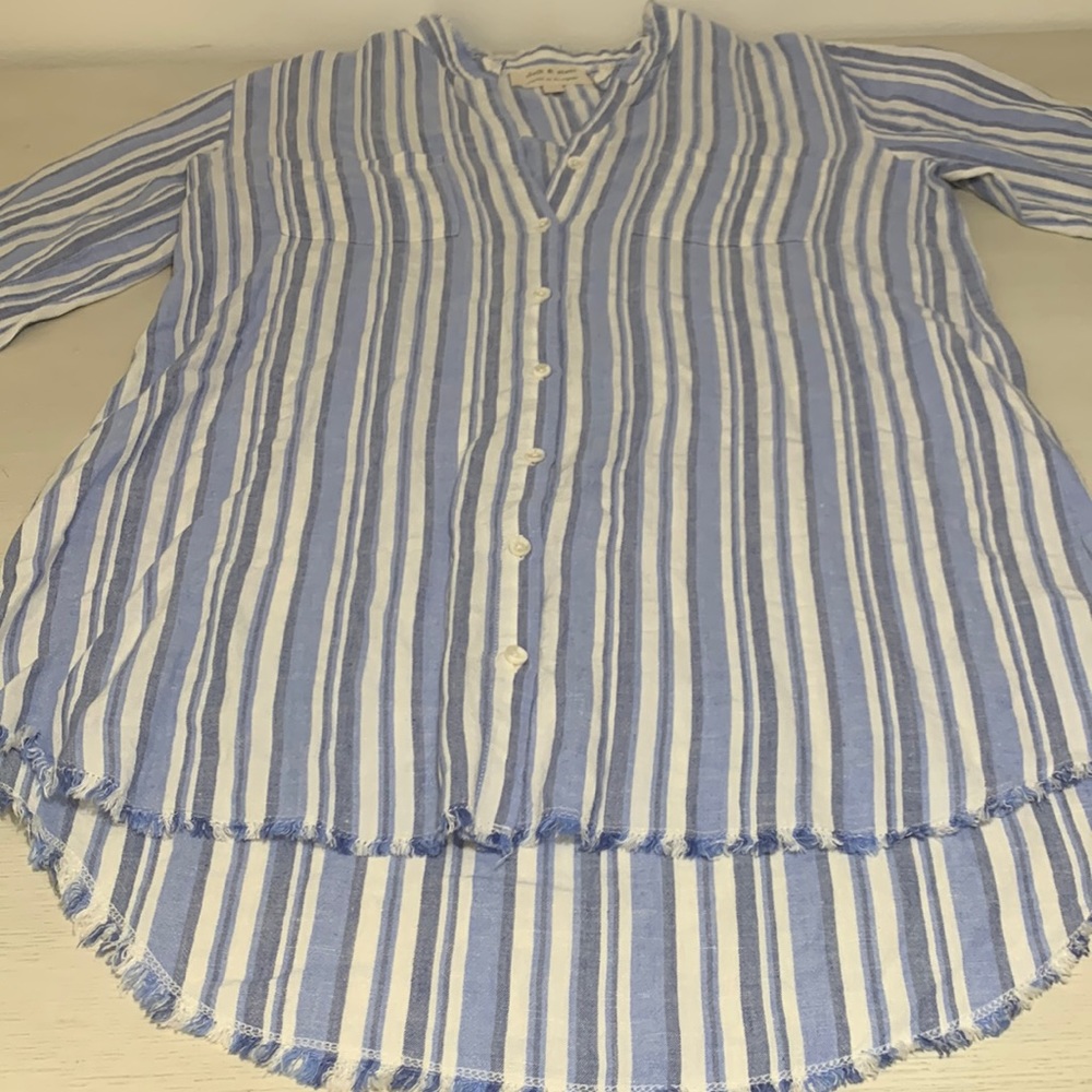 Cloth& Stone Button Top - large - blue stripe